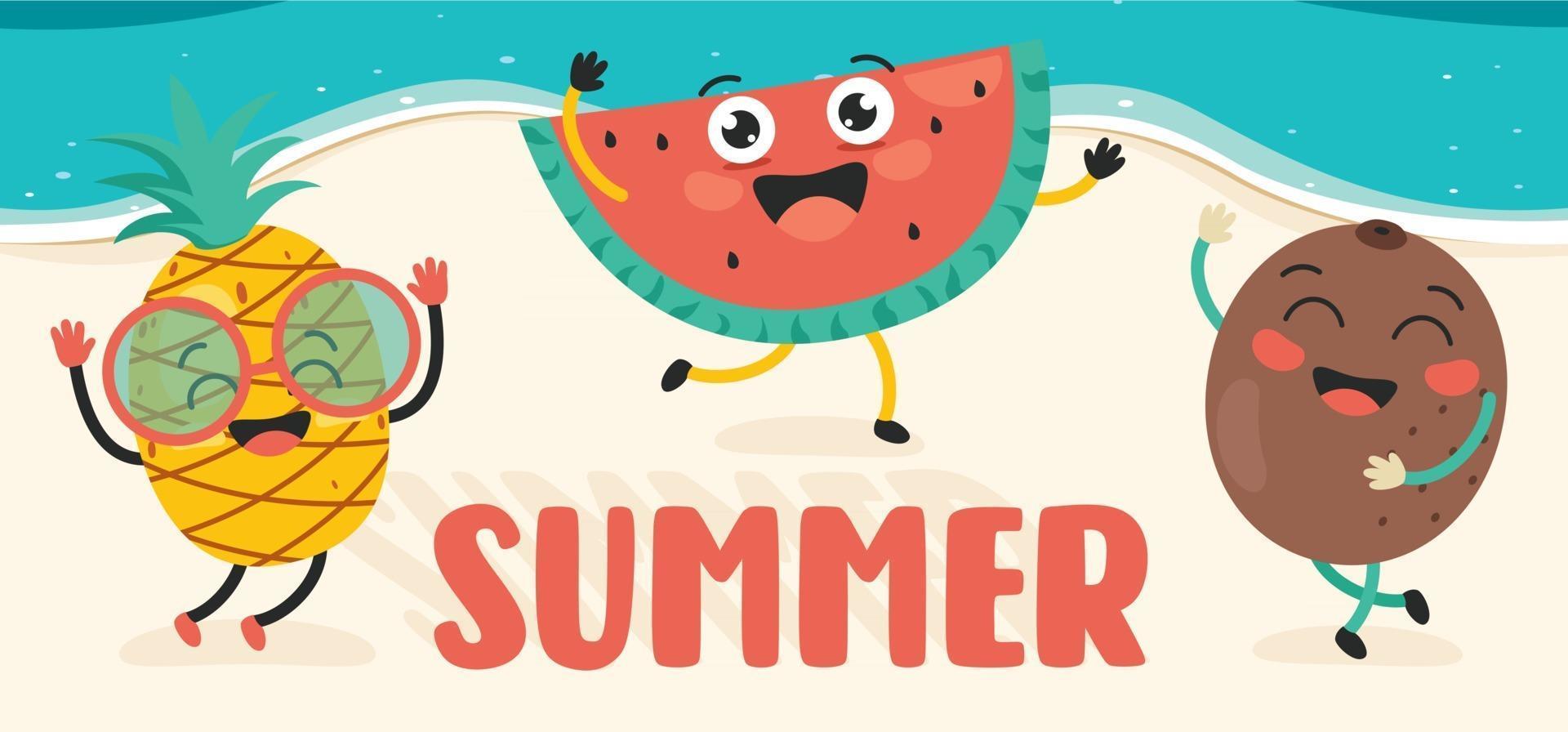 banner plano de verão com personagem de desenho animado vetor