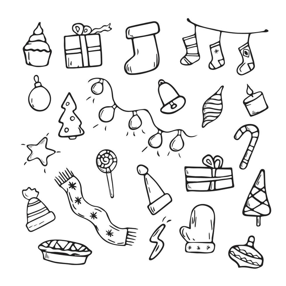 ilustração plana de desenho vetorial. conjunto de ícones de doodle de natal para decoração. tema de natal. vetor