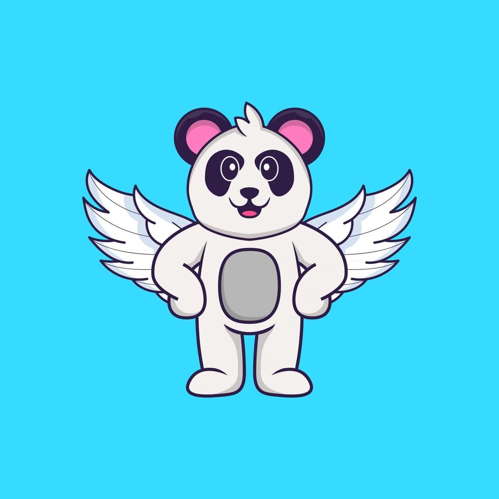 panda bonito usando asas. conceito de desenho animado animal isolado. pode ser usado para t-shirt, cartão de felicitações, cartão de convite ou mascote. estilo cartoon plana vetor