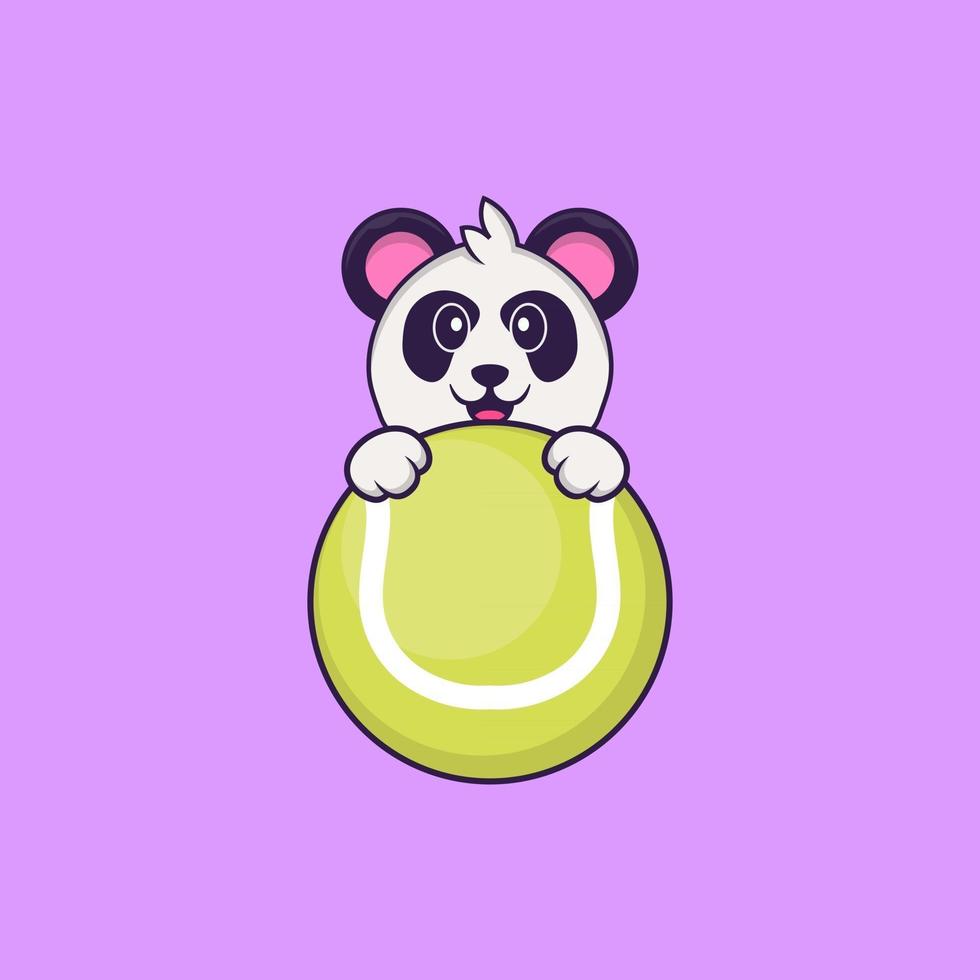 panda bonito jogando tênis. conceito de desenho animado animal isolado. pode ser usado para t-shirt, cartão de felicitações, cartão de convite ou mascote. estilo cartoon plana vetor