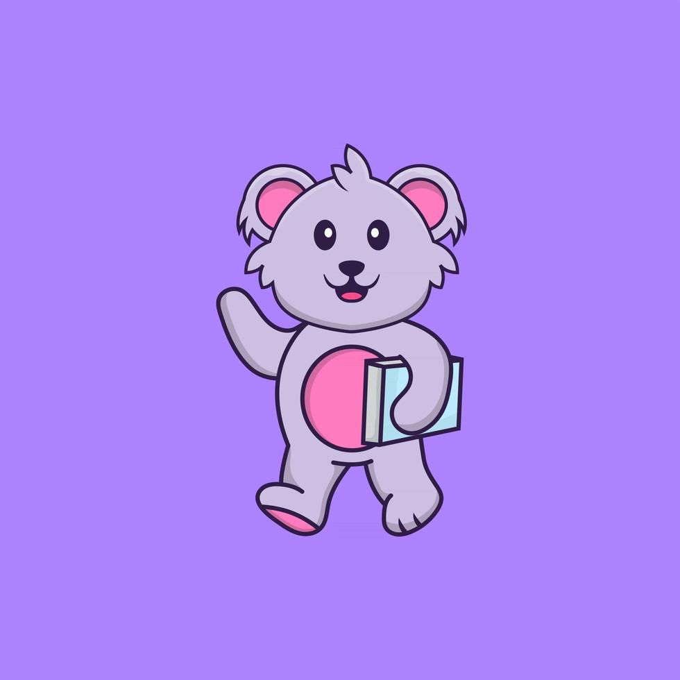 coala bonito segurando um livro. conceito de desenho animado animal isolado. pode ser usado para t-shirt, cartão de felicitações, cartão de convite ou mascote. estilo cartoon plana vetor