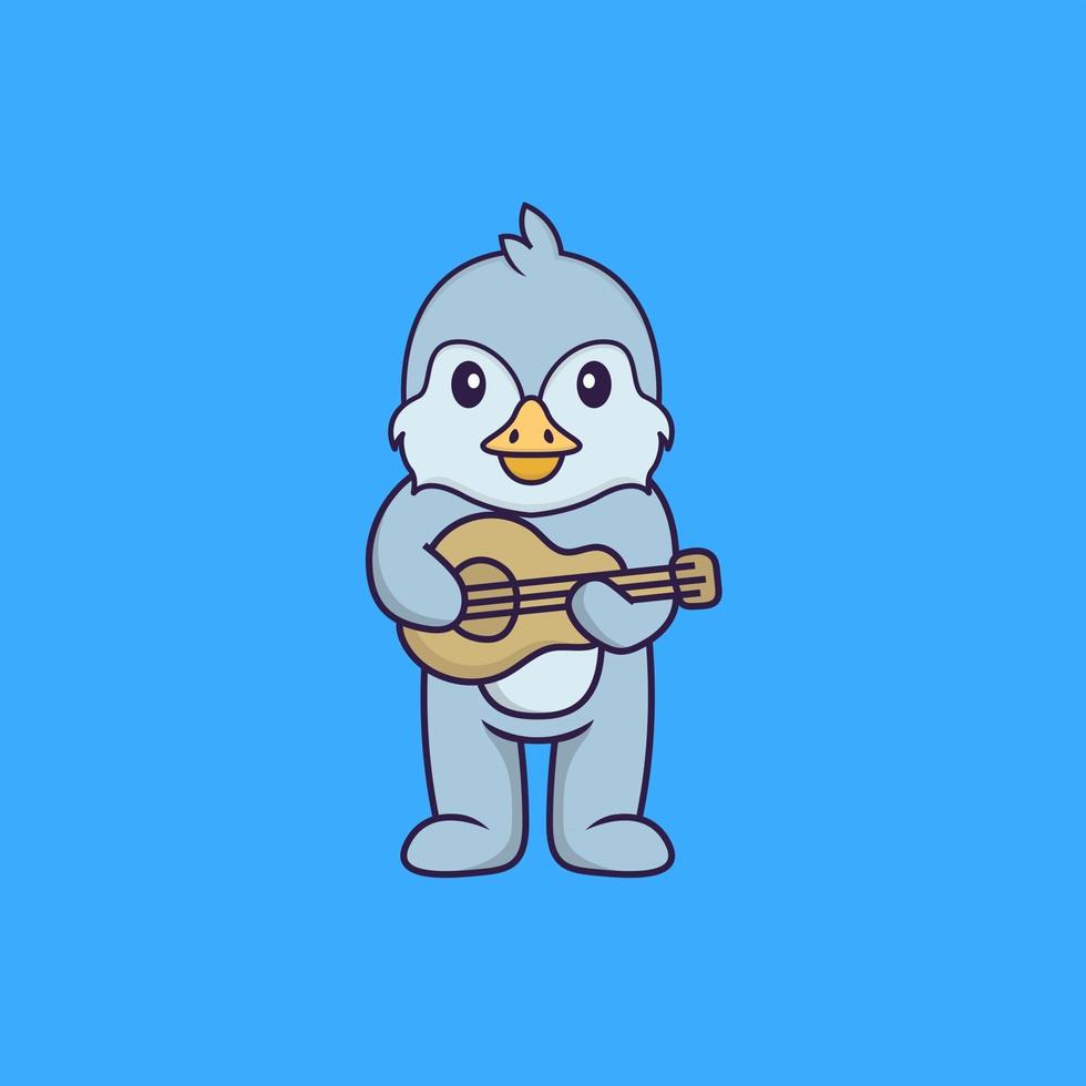 pássaro bonito tocando violão. conceito de desenho animado animal isolado. pode ser usado para t-shirt, cartão de felicitações, cartão de convite ou mascote. estilo cartoon plana vetor