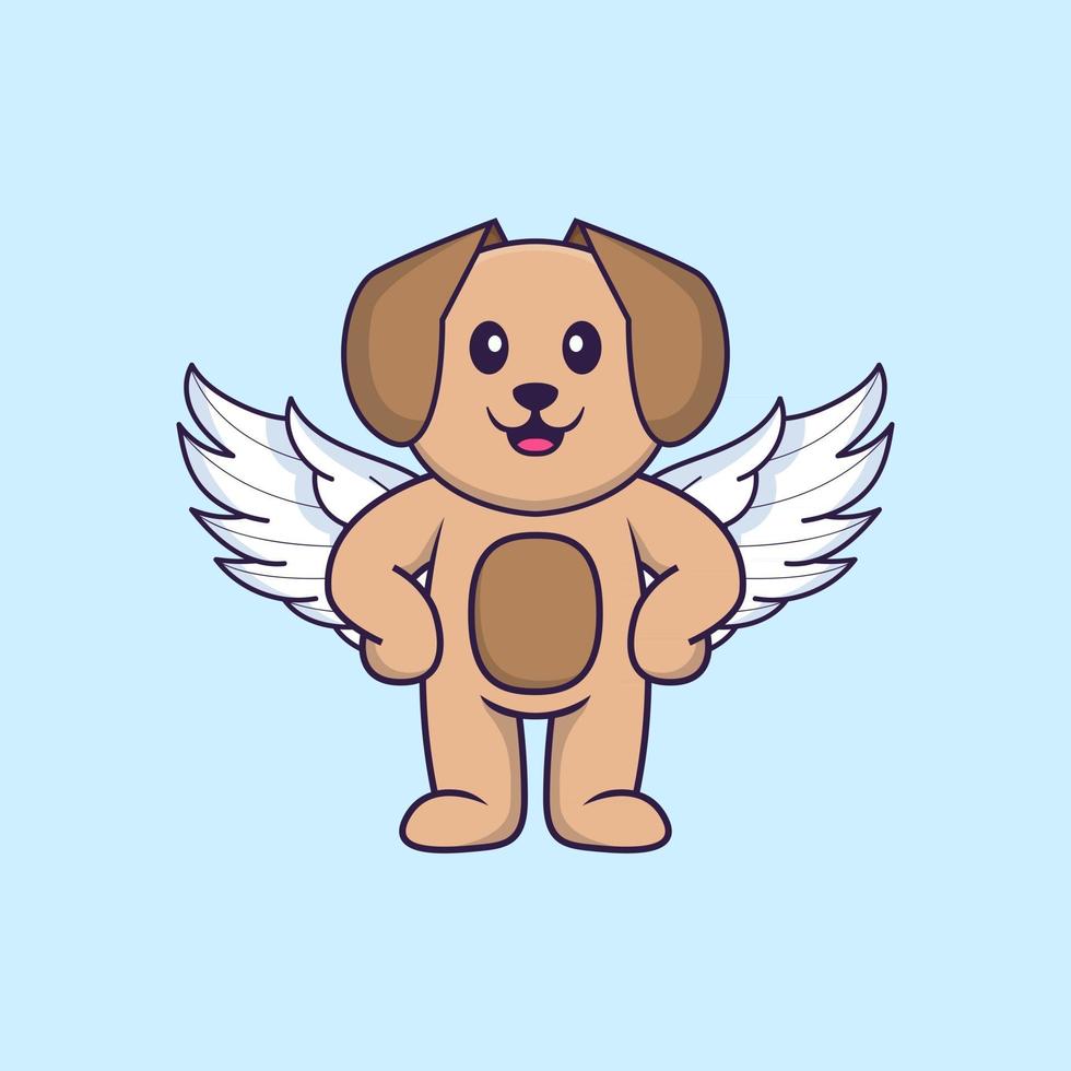 cachorro bonito usando asas. conceito de desenho animado animal isolado. pode ser usado para t-shirt, cartão de felicitações, cartão de convite ou mascote. estilo cartoon plana vetor