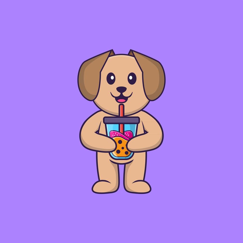 lindo cachorro bebendo chá de leite de boba. conceito de desenho animado animal isolado. pode ser usado para t-shirt, cartão de felicitações, cartão de convite ou mascote. estilo cartoon plana vetor