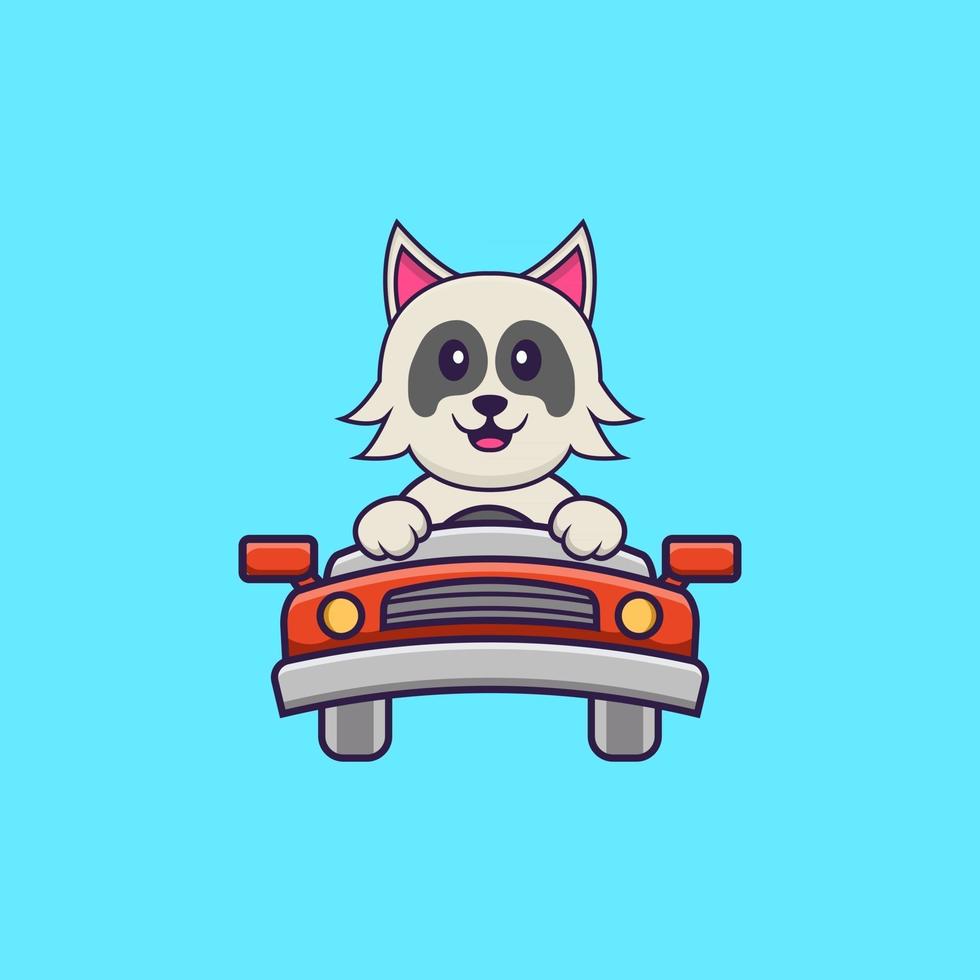 cachorro bonito está dirigindo. conceito de desenho animado animal isolado. pode ser usado para t-shirt, cartão de felicitações, cartão de convite ou mascote. estilo cartoon plana vetor