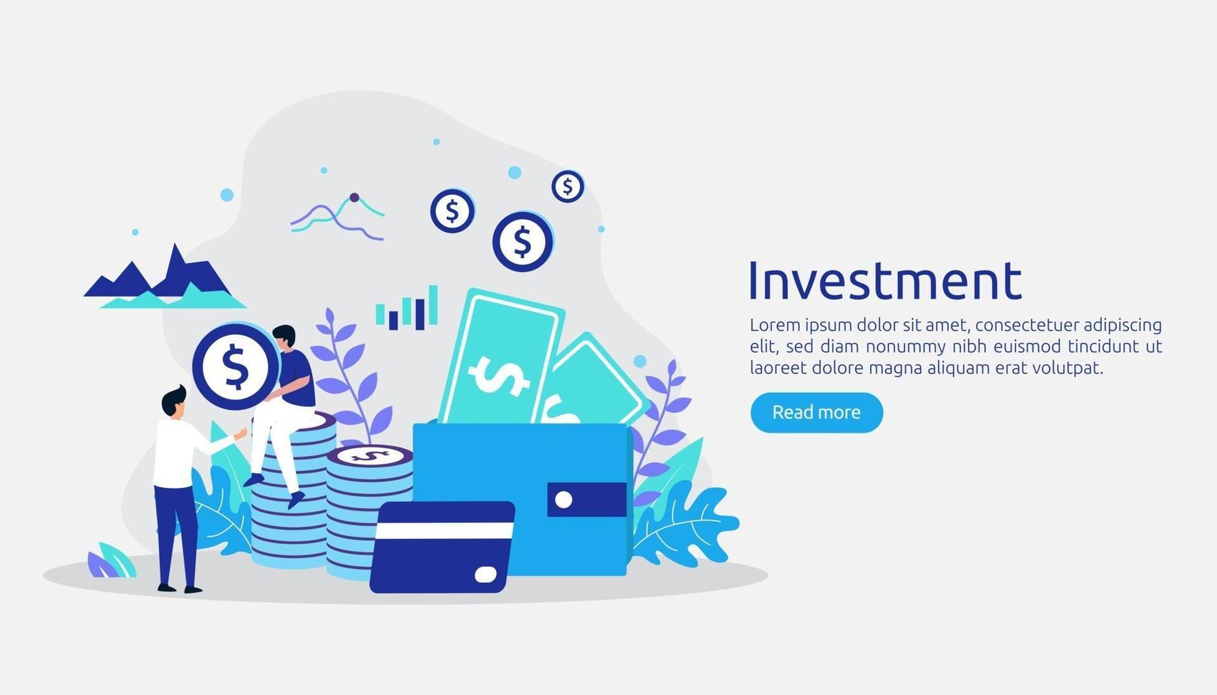 conceito de investimento empresarial. gráfico gráfico de retornos sobre o investimento. crescimento financeiro ascendendo ao sucesso. modelo de página de destino da web, banner, apresentação, mídia social e impressa. ilustração vetorial vetor