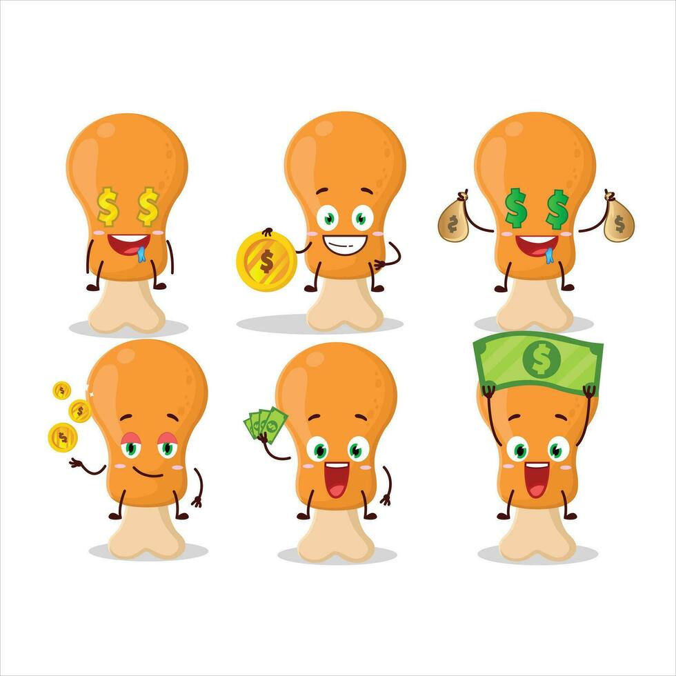 frango coxa desenho animado personagem com fofa emoticon trazer dinheiro vetor