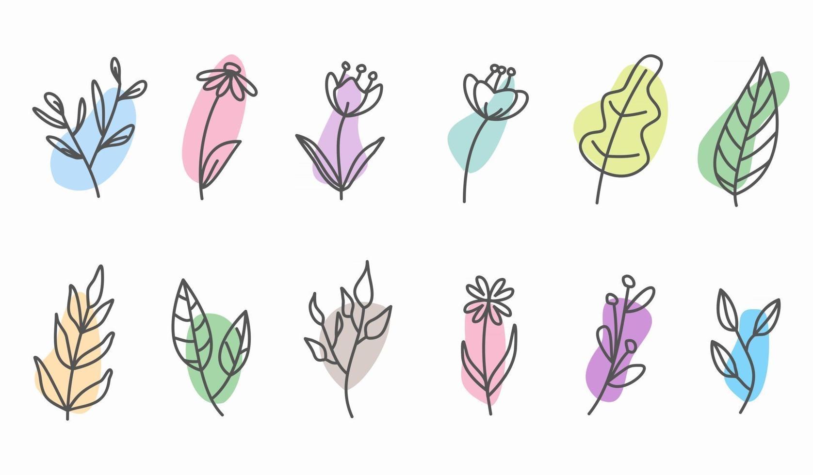 elementos florais de doodle desenhado à mão. tema de primavera e verão. flor e planta vetor botânico em linha de arte ou estilo de estrutura de tópicos. pode ser usado para ícone de capa de história de destaque de mídia social