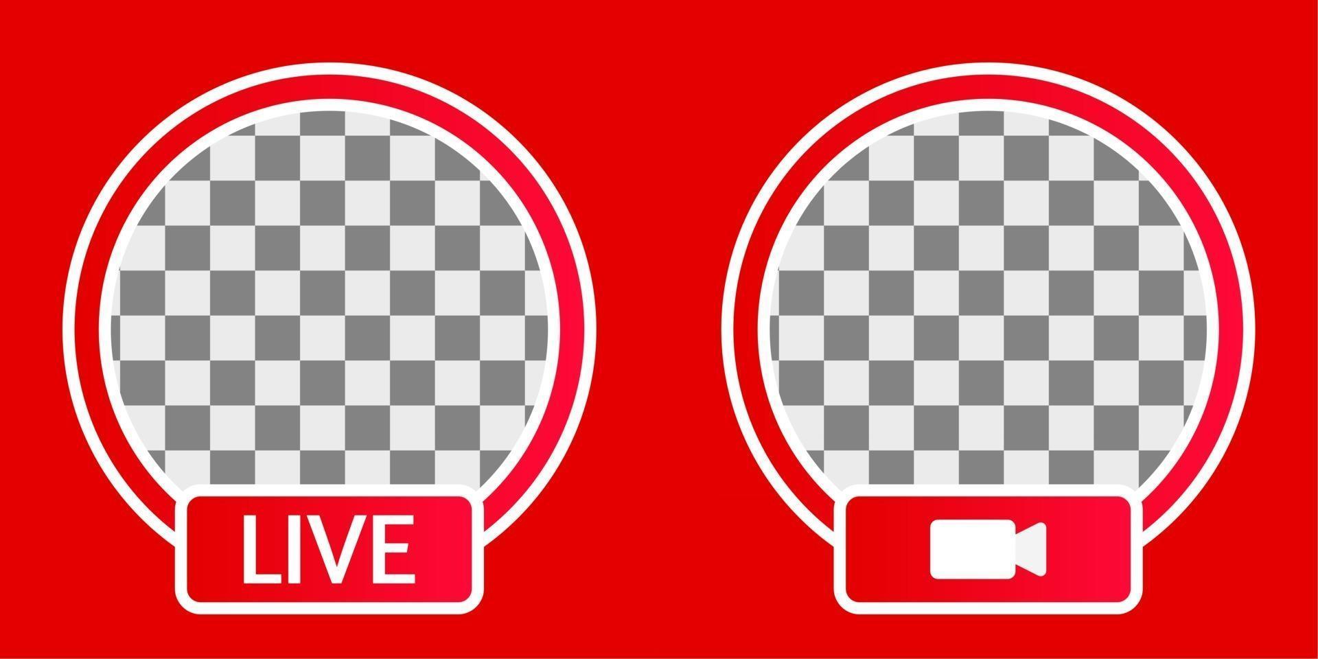 emblema ou moldura vermelha de transmissão ao vivo para webinar de mídia social, vídeo ao vivo, educação e muito mais vetor
