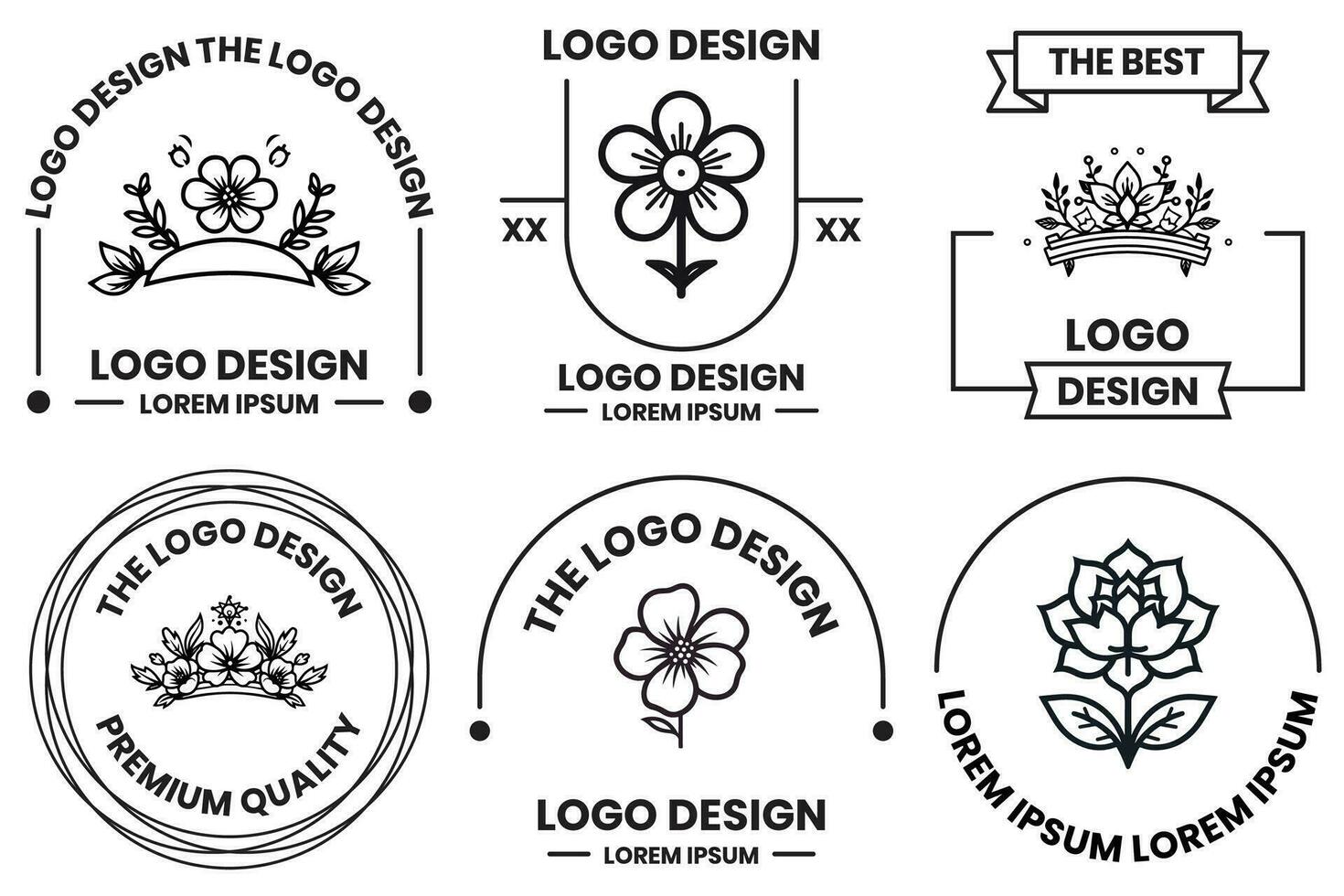 flor e ramalhete logotipo dentro plano linha arte estilo vetor