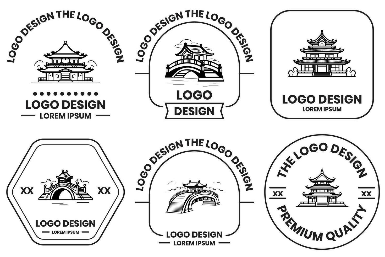 chinês construção ou japonês construção logotipo dentro plano linha arte estilo vetor