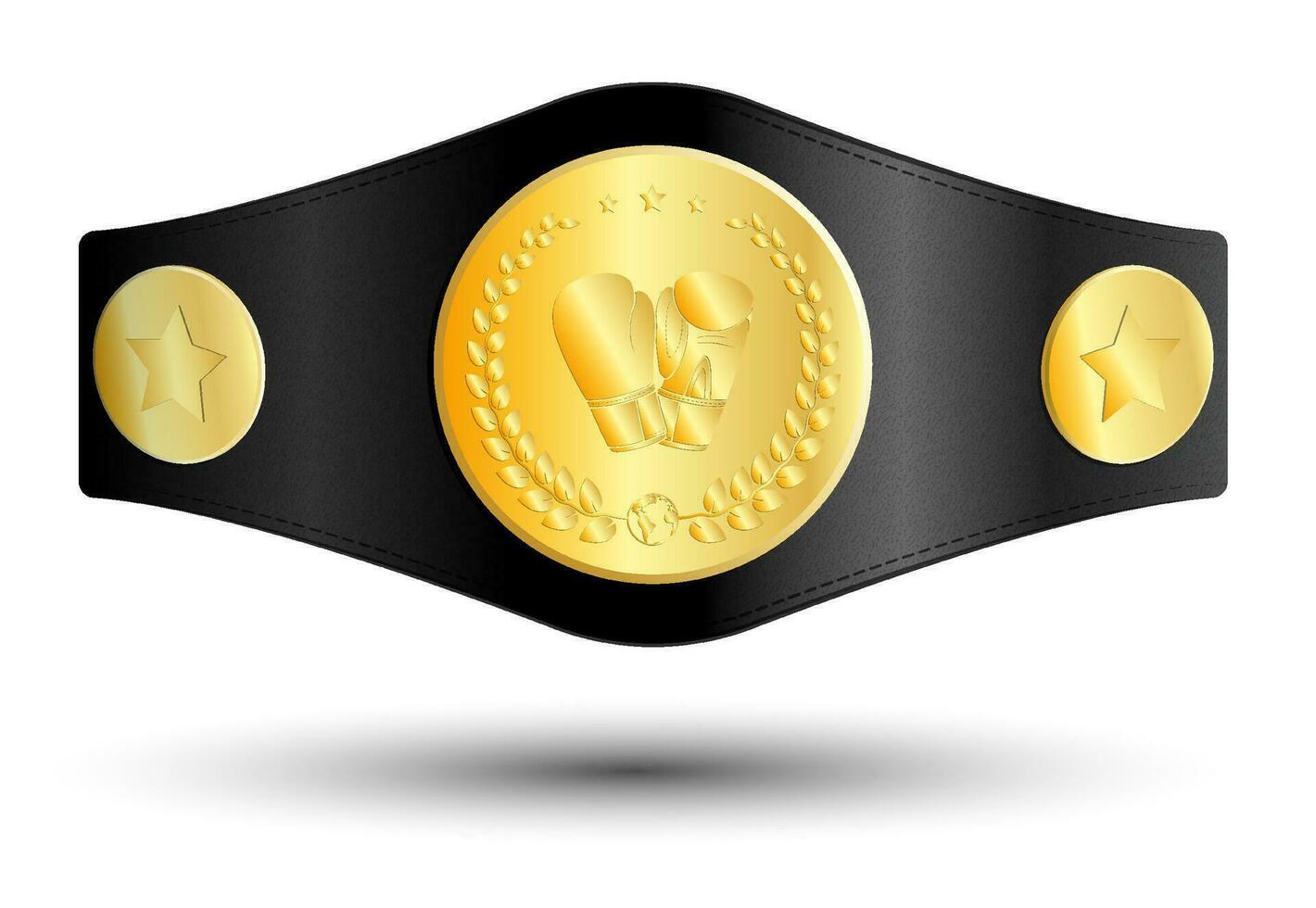 dourado esporte cinto do boxe campeão, kickboxing torneio vencedora com luvas e louro guirlanda emblema dentro Centro. realista vetor