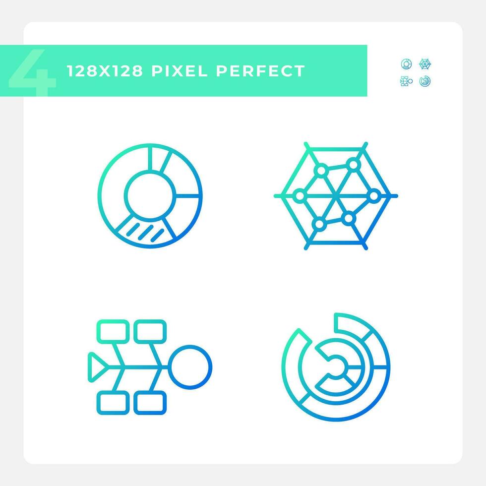 concorrente análise gradiente linear vetor ícones definir. dados distribuição. mercado pesquisar. gráficos e diagramas. fino linha contorno símbolo desenhos pacote. isolado esboço ilustrações coleção