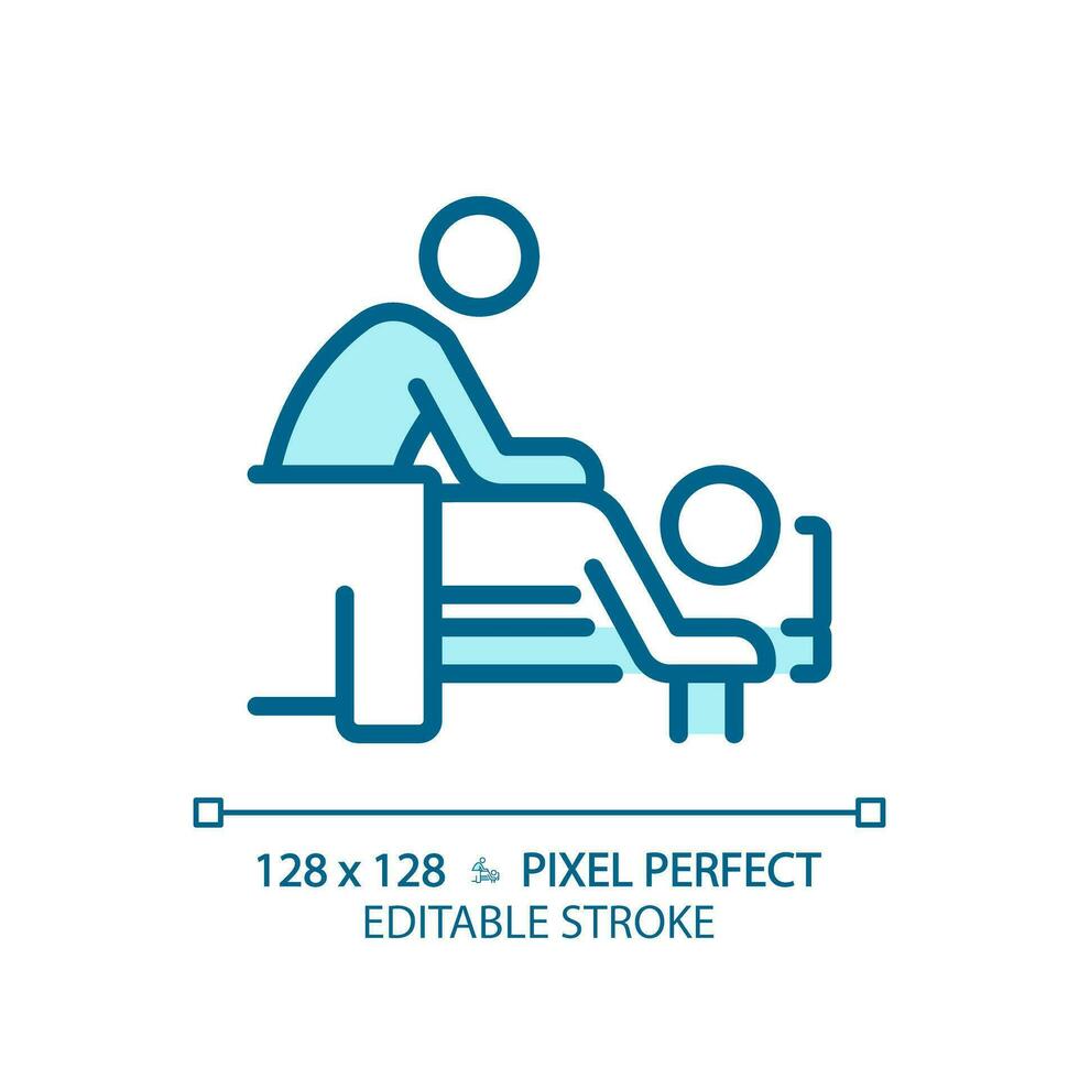 2d pixel perfeito editável azul corpo massagem ícone, isolado vetor, meditação fino linha ilustração. vetor