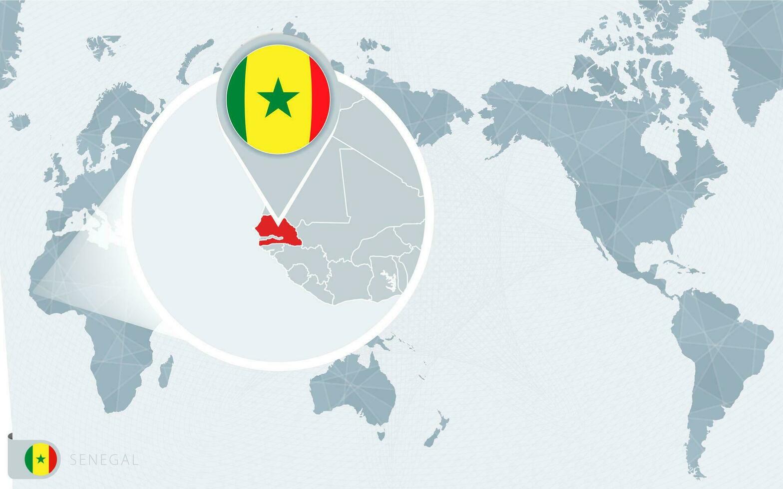 pacífico centrado mundo mapa com ampliado Senegal. bandeira e mapa do Senegal. vetor