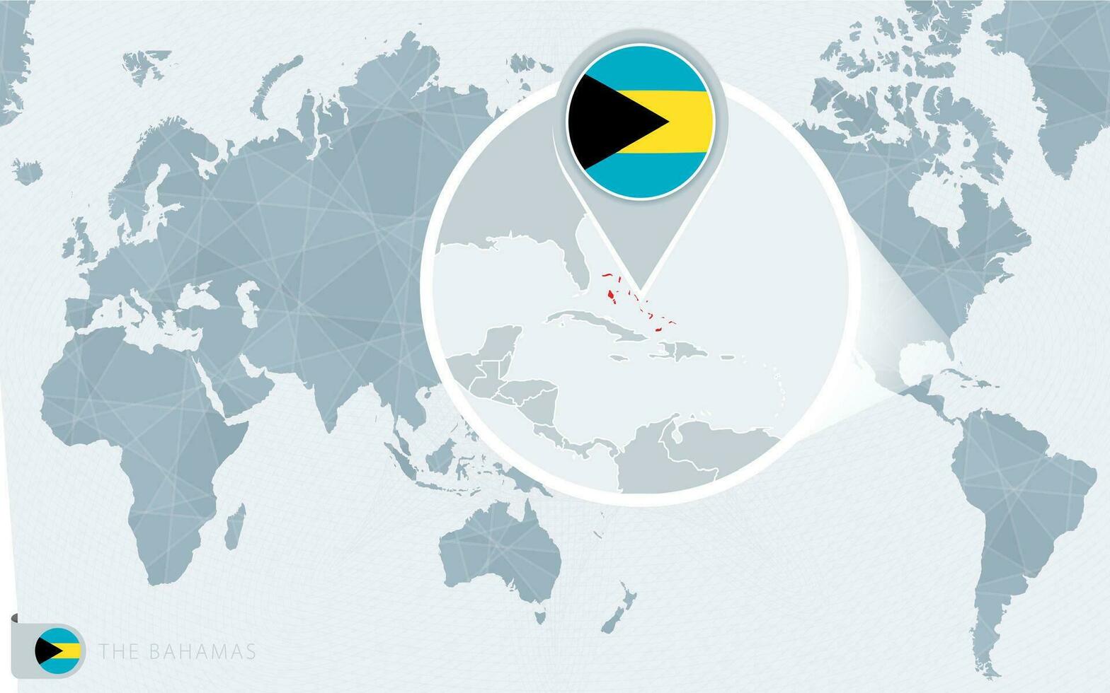 pacífico centrado mundo mapa com ampliado a bahamas. bandeira e mapa do a bahamas. vetor