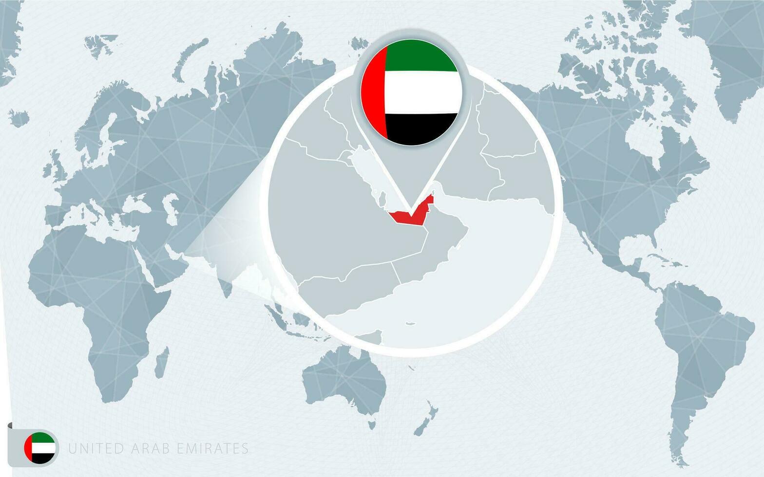 pacífico centrado mundo mapa com ampliado Unidos árabe emirados. bandeira e mapa do Unidos árabe emirados. vetor