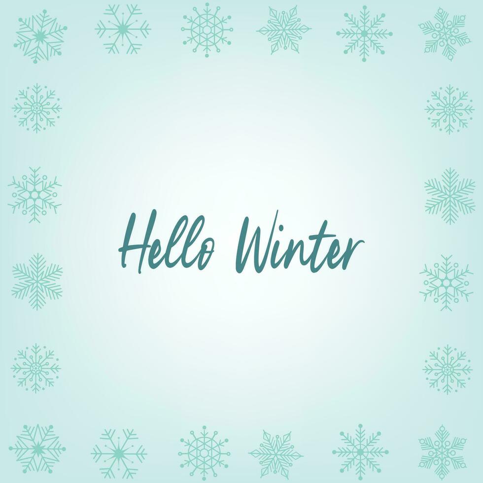 Olá inverno elegante moderno letras em azul floco de neve fundo. vetor