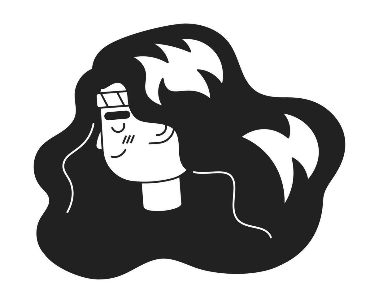 atraente mulher com exuberante cabelo monocromático plano linear personagem cabeça. editável esboço mão desenhado humano face ícone. 2d desenho animado local vetor avatar ilustração para animação