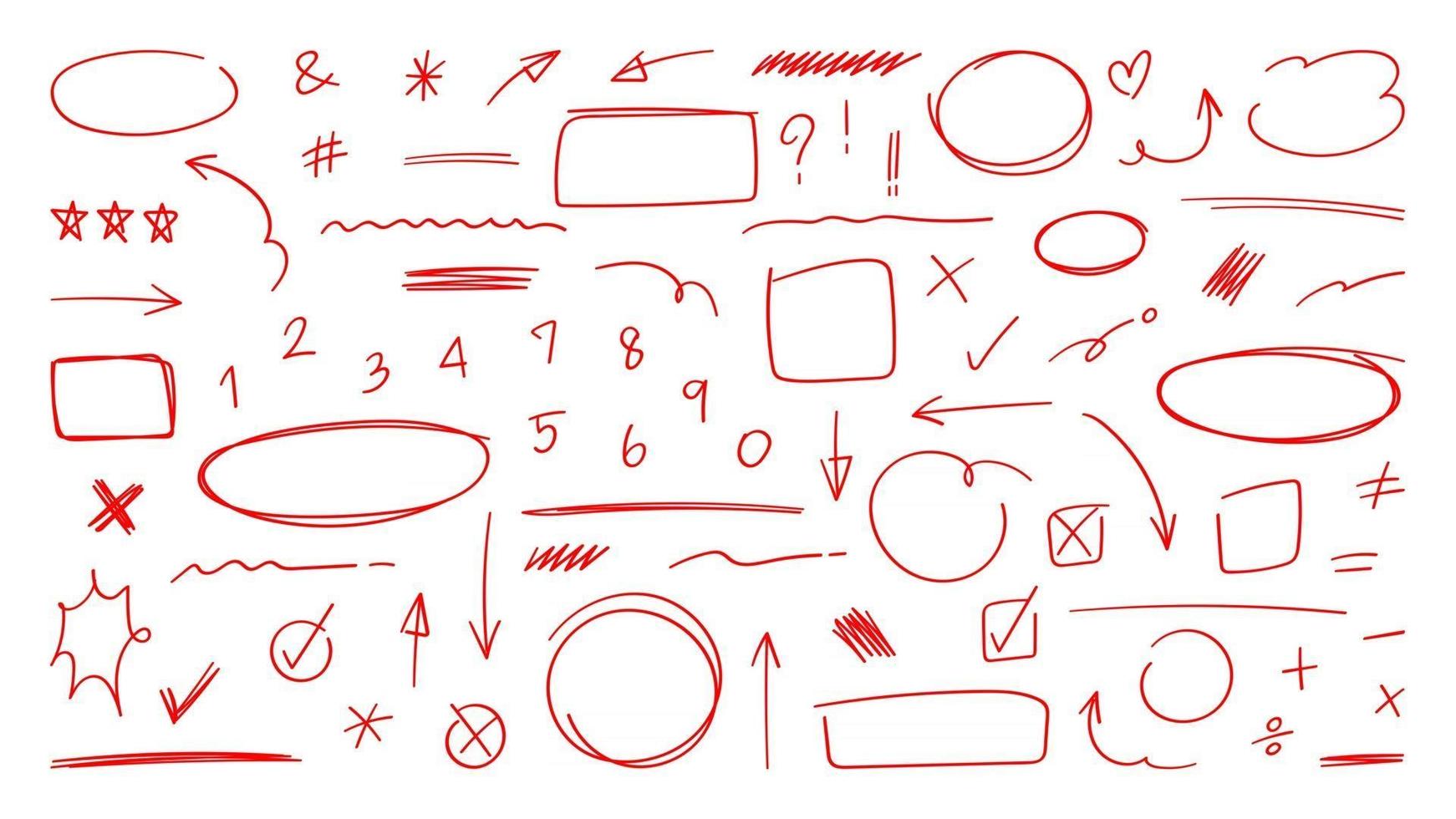 setas vermelhas desenham o vetor. doodle marcador mão desenhada formas ilustração vetorial. vetor