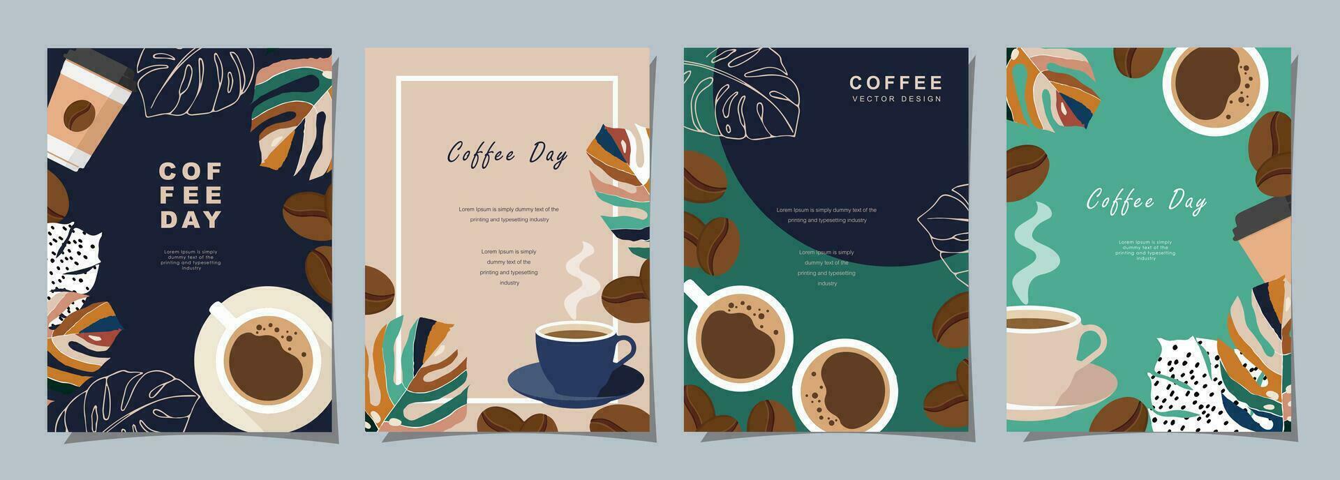 conjunto do esboço faixas com café feijões e folhas em colorida fundo para poster ou outro modelo Projeto. vetor ilustração.