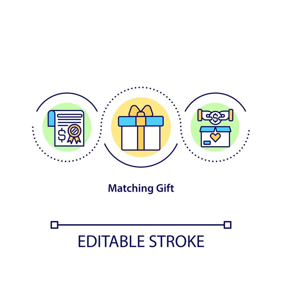 ícone do conceito de presente correspondente. dar dinheiro a organizações de caridade. presente valioso. aumento de fundos. ilustração de linha fina de ideia de caridade. desenho de cor de contorno isolado vetor. curso editável vetor
