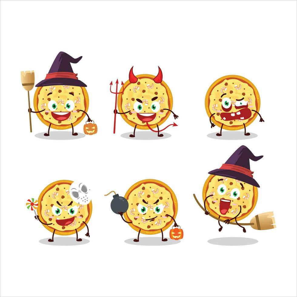 dia das Bruxas expressão emoticons com desenho animado personagem do marinara pizza vetor