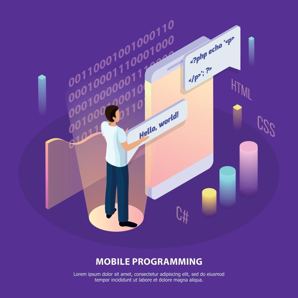 ilustração vetorial de fundo de programação freelance isométrica vetor