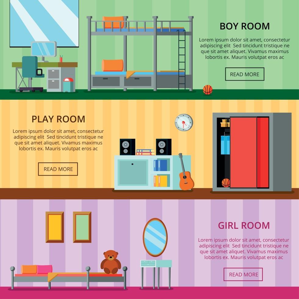 ilustração vetorial de banners planas de quarto adolescente vetor