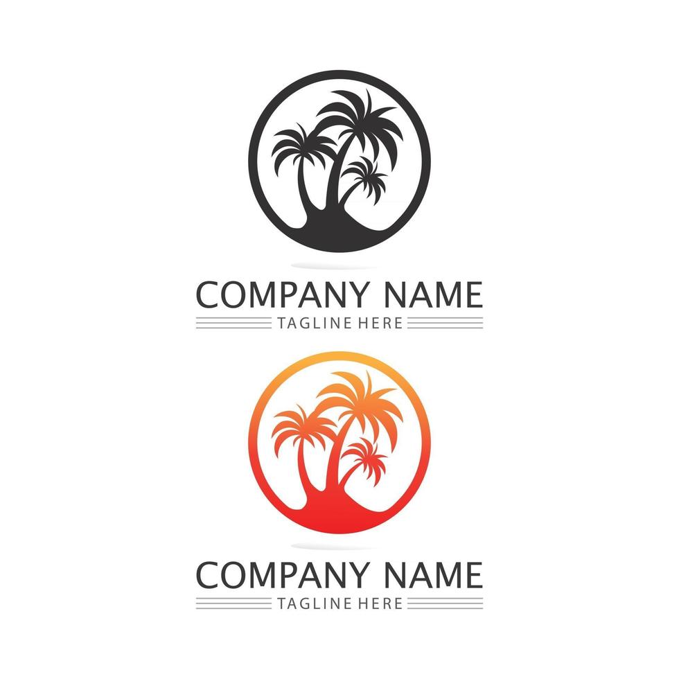 palm tree summer logo template caribbean sunset beach e ocean wave tropical vetor