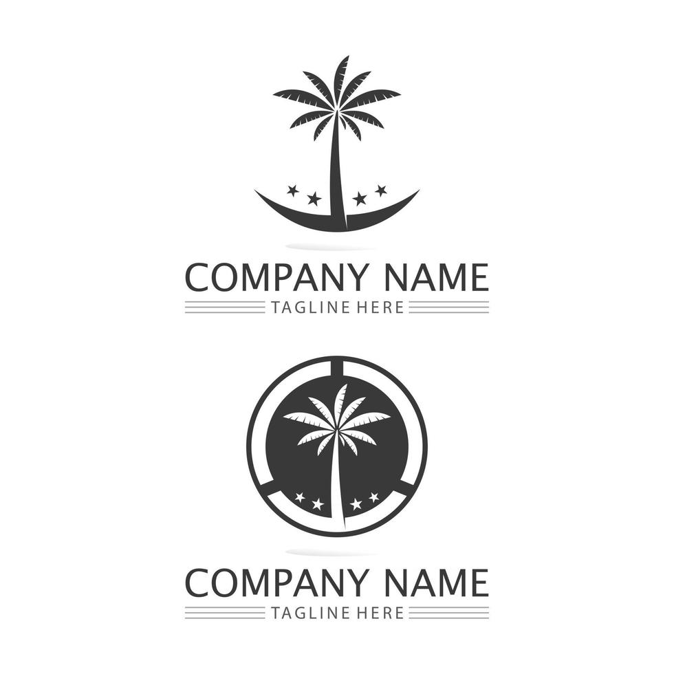 palm tree summer logo template caribbean sunset beach e ocean wave tropical vetor