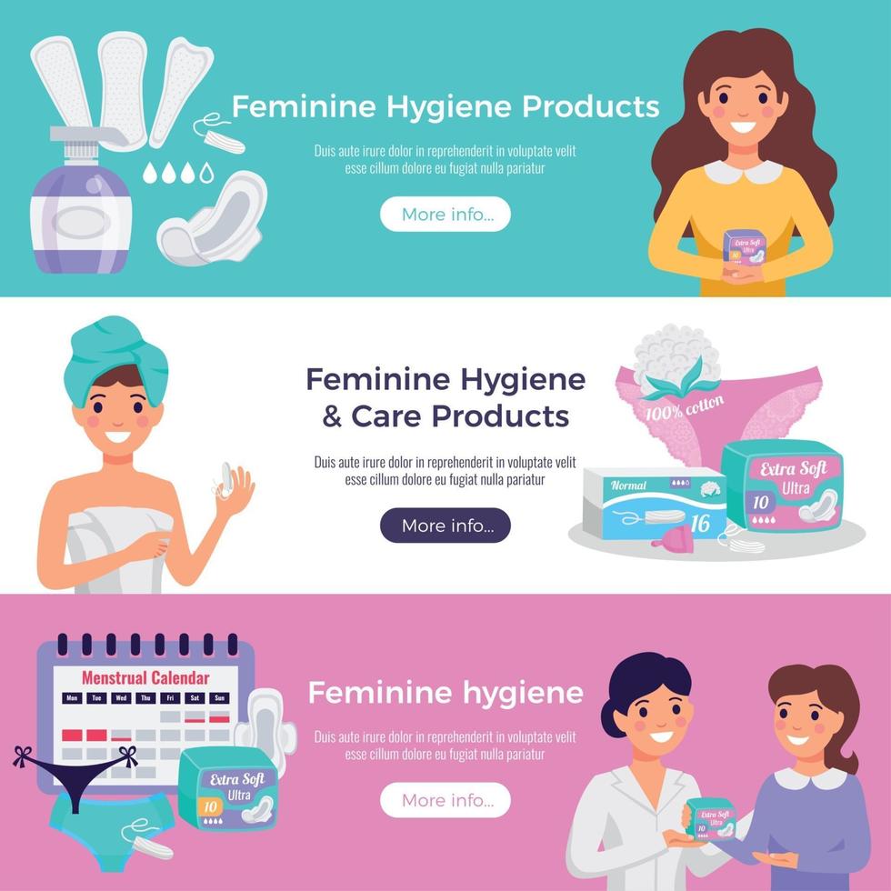 ilustração vetorial de banners planos de higiene feminina vetor