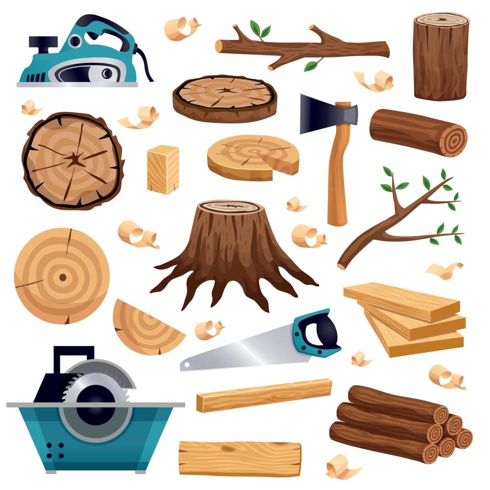 ilustração em vetor conjunto plano da indústria da madeira