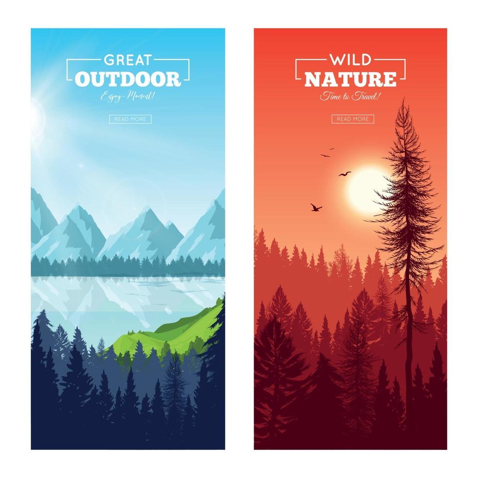 ilustração vetorial de banners verticais de floresta de pinheiros realista vetor