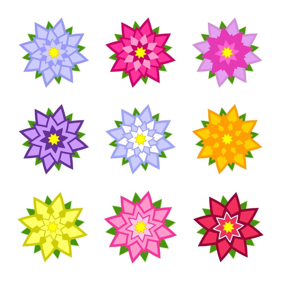 conjunto de flores abstratas coloridas planas isoladas no fundo branco. design simples para decoração vetor