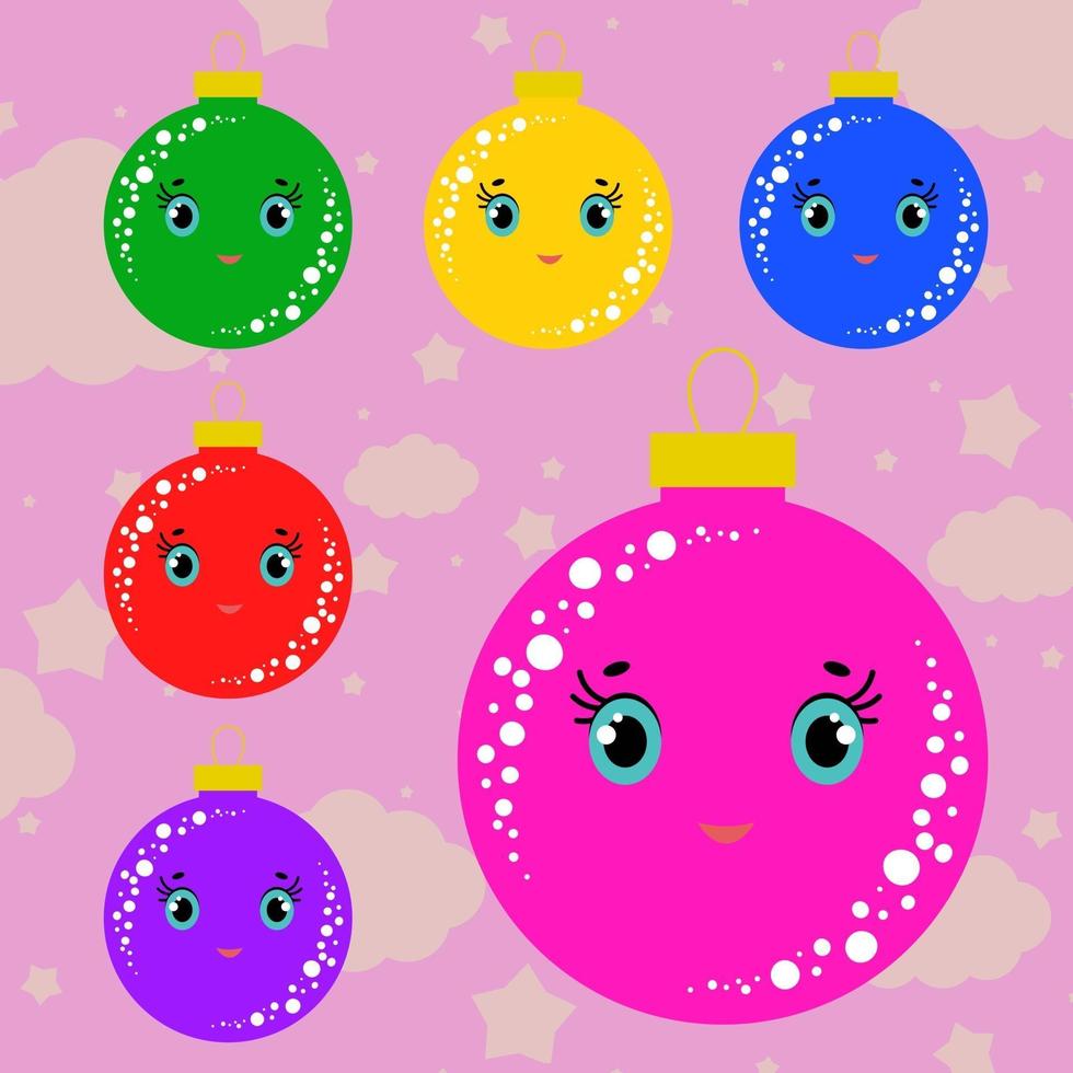 conjunto de bolas de árvore de Natal isoladas coloridas planas. lindo desenho animado para decorar cartões postais e design. vetor