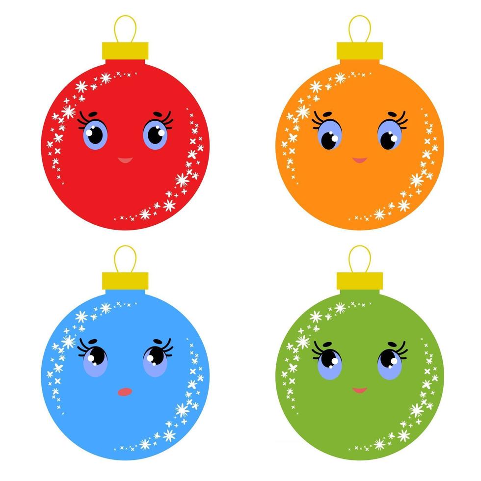 conjunto de bolas de árvore de Natal isoladas coloridas planas. lindo desenho animado para decorar cartões postais e design. vetor