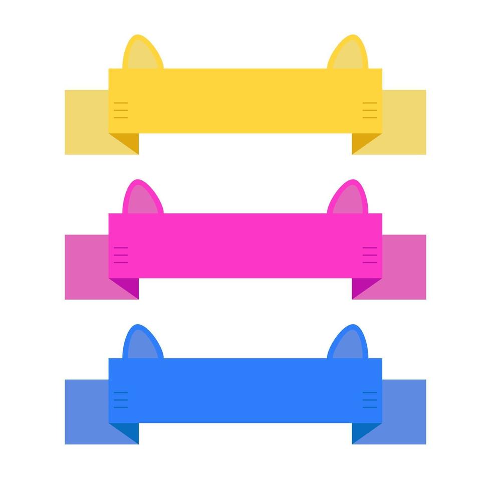 conjunto de banners isolados de fitas coloridas planas com orelhas. sobre um fundo branco. adequado para design vetor