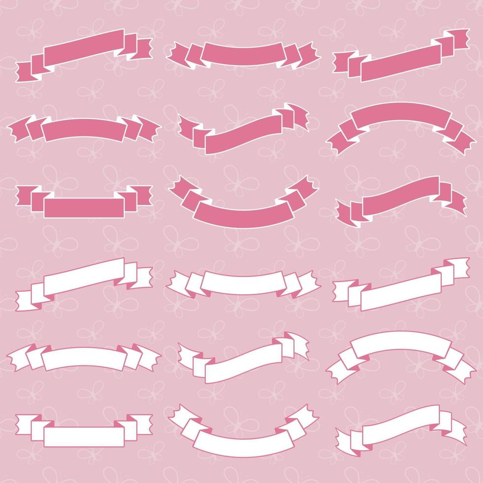conjunto de silhuetas planas rosa e brancas isoladas faixas de fitas em um fundo claro vetor