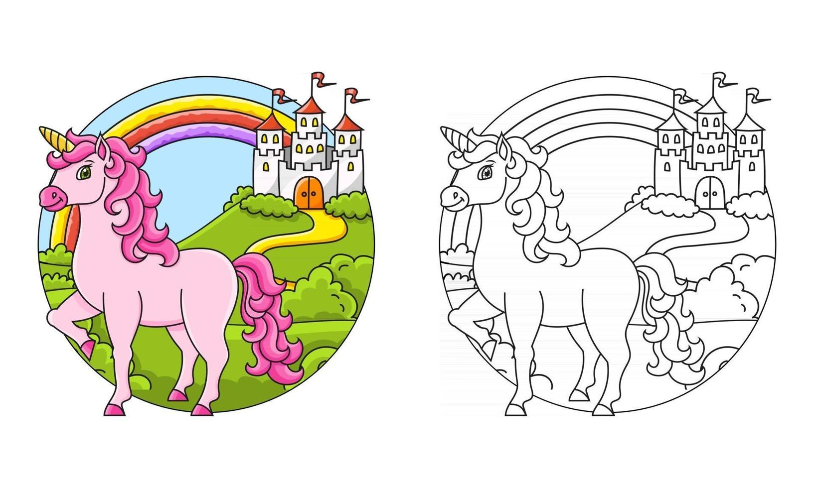 unicórnio fofo. cavalo mágico de fadas. página do livro para colorir para crianças. estilo de desenho animado. ilustração vetorial isolada no fundo branco. vetor