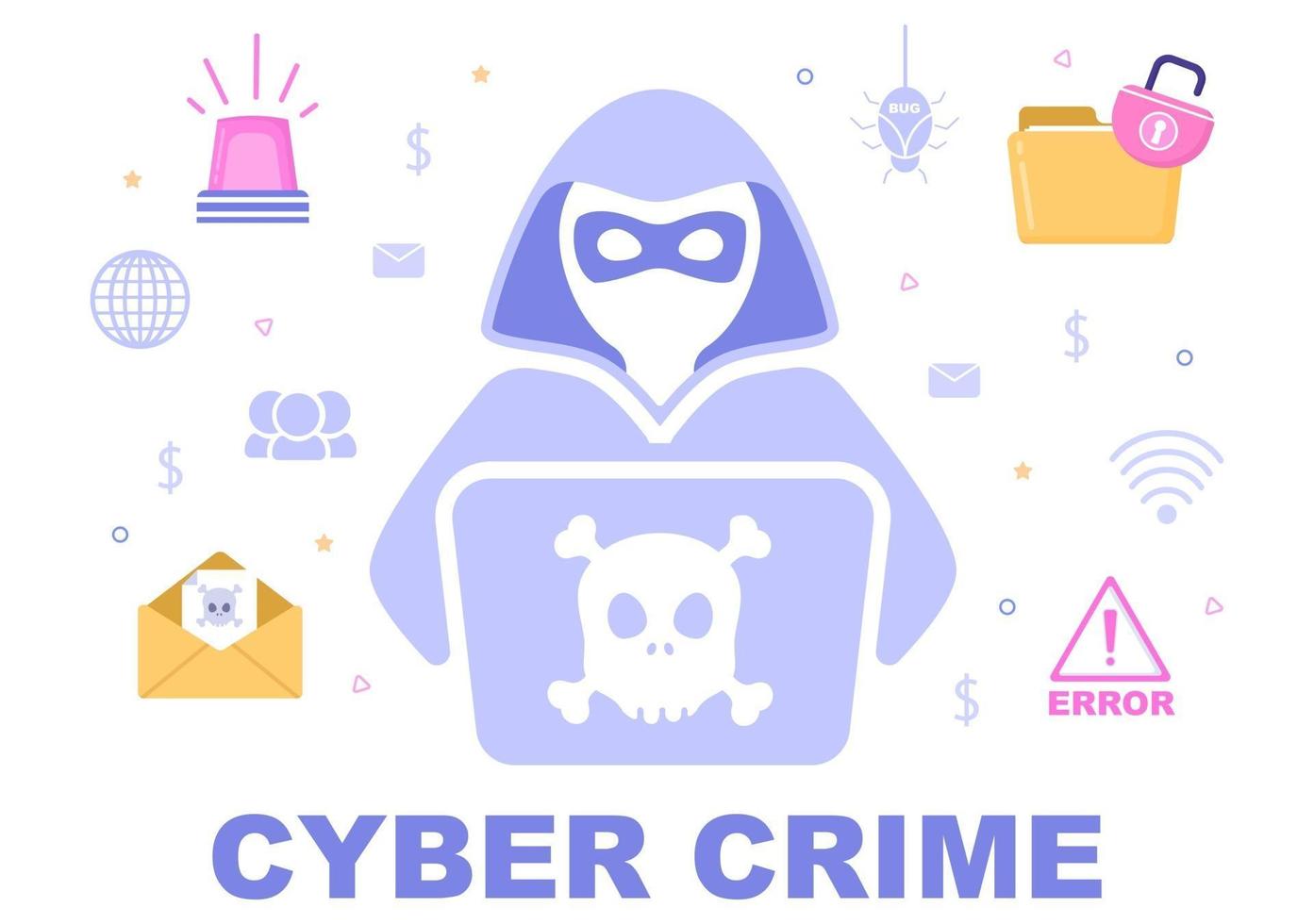 ilustração do crime cibernético phishing que rouba dados digitais, sistema do dispositivo, senha e documentos bancários do computador vetor
