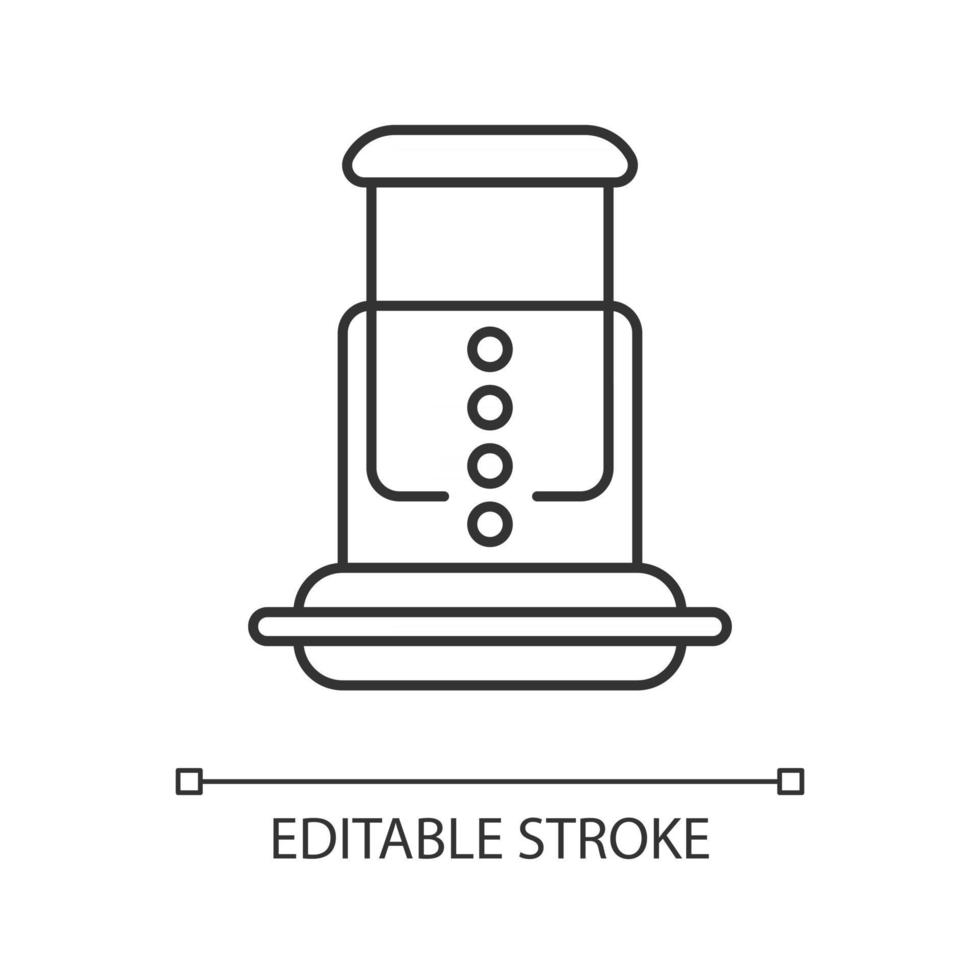 ícone linear do êmbolo do café da pressão do ar. êmbolo profissional para fazer café expresso. ilustração personalizável de linha fina. símbolo de contorno. desenho de contorno isolado do vetor. curso editável vetor