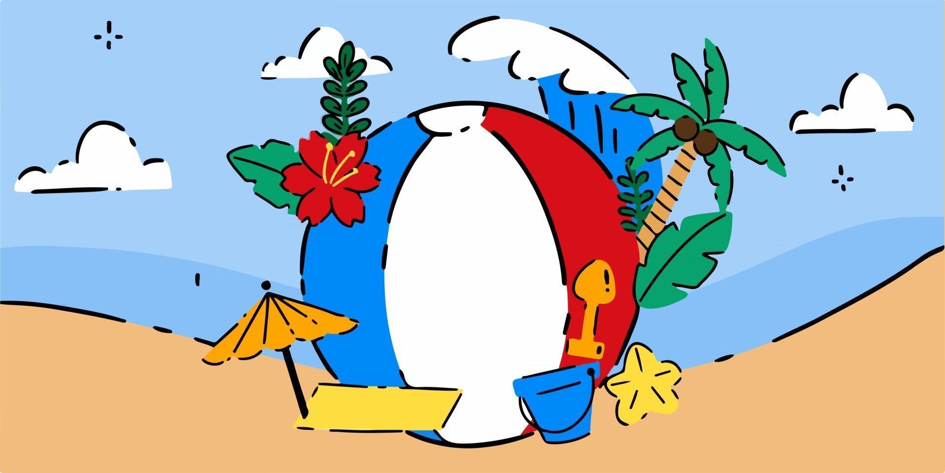 ilustração única de doodle com tema de verão vetor