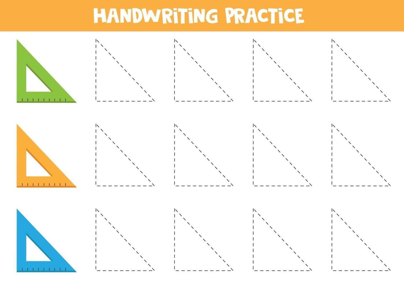prática de caligrafia com régua. trace triângulos. vetor