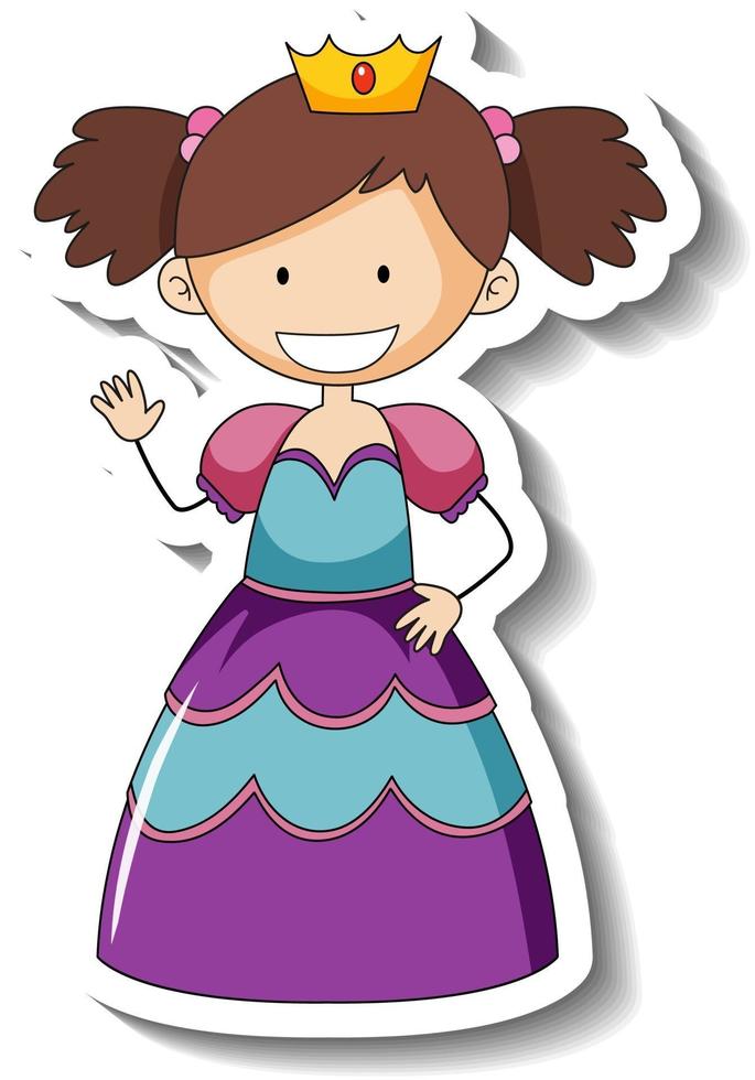 modelo de adesivo com uma pequena personagem de desenho animado de princesa isolada vetor