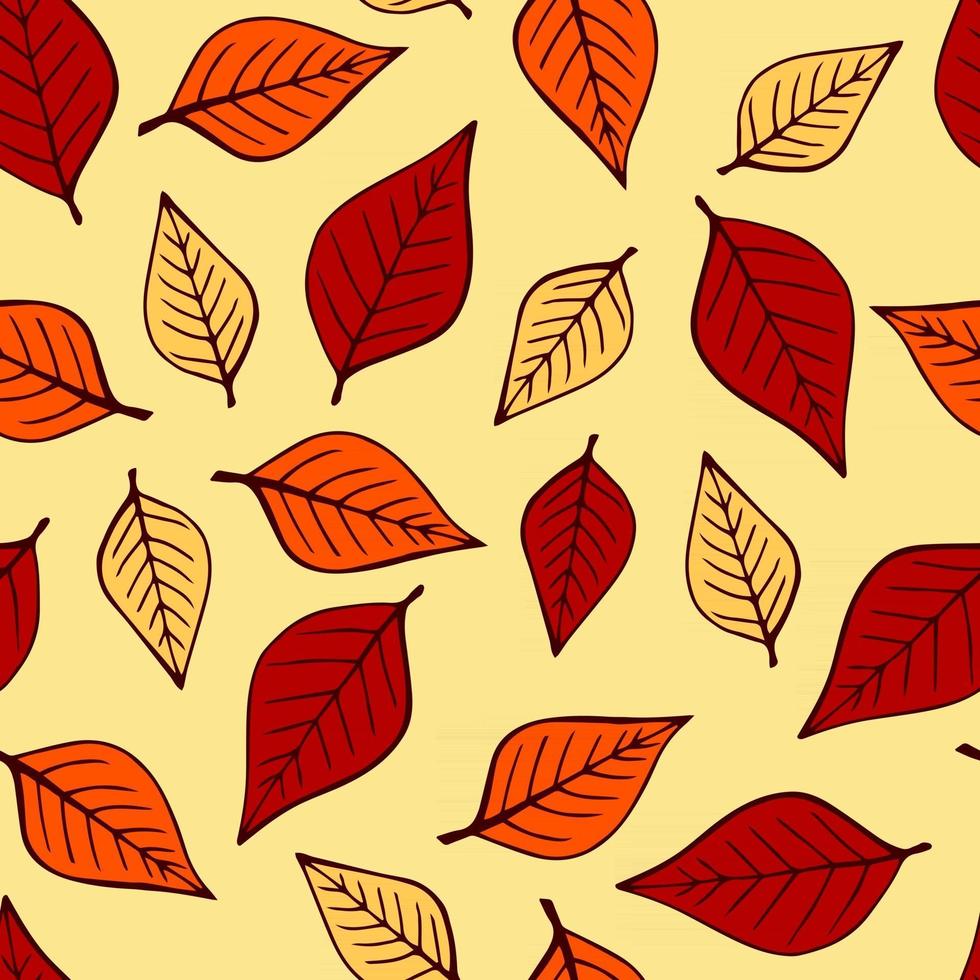 padrão sem emenda com folhas de outono nas cores laranja, bege e marrons. perfeito para papel de parede, papel de presente, preenchimento de desenho, fundo de página da web, cartões de outono. vetor