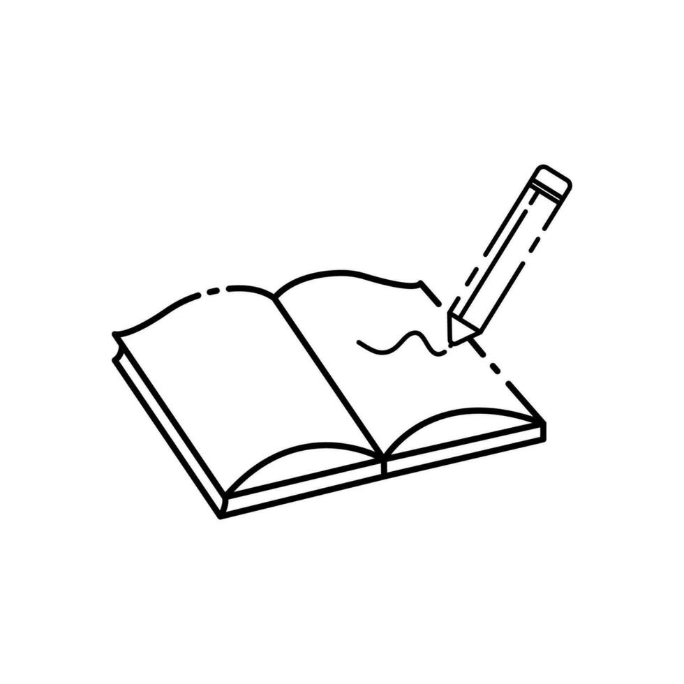 ícone de nota do a aberto bloco de anotações e lápis em uma branco fundo. vetor