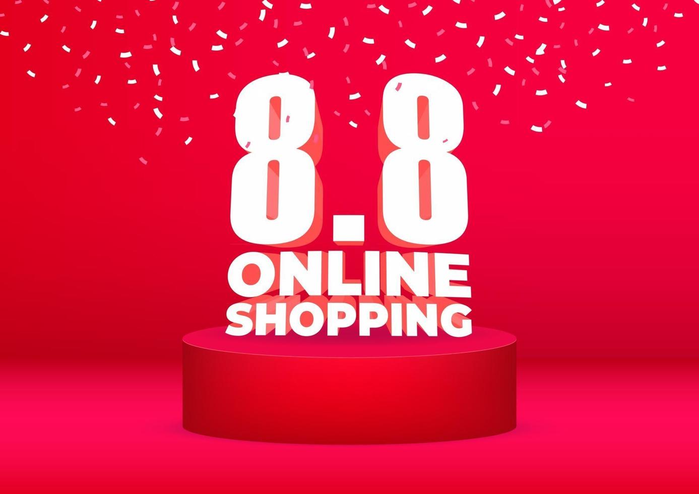 8.8 design de pôster ou folheto de vendas de compras online. venda do dia de compras online sobre fundo vermelho. vetor