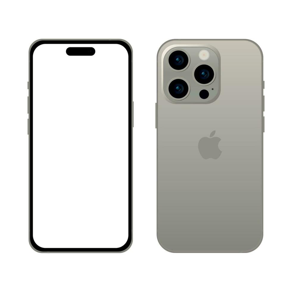 Novo natural titânio modelo do maçã Iphone 15 pró Smartphone, brincar modelo em branco fundo - vetor