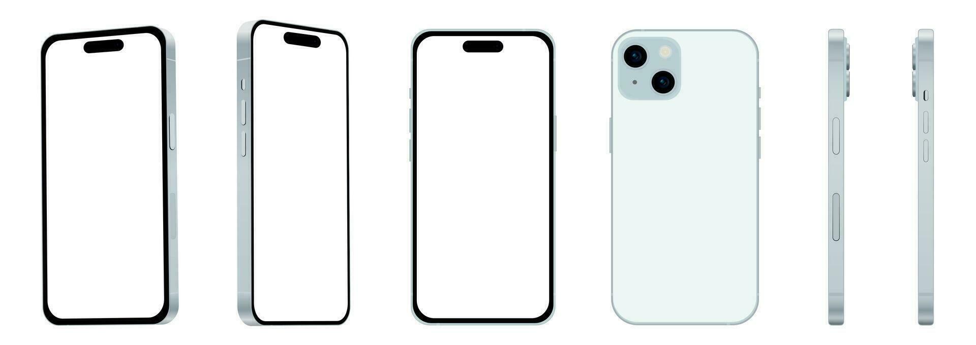 conjunto do 6 Itens a partir de diferente ângulos, 15 azul Smartphone modelos novo, brincar para rede Projeto em branco fundo vetor